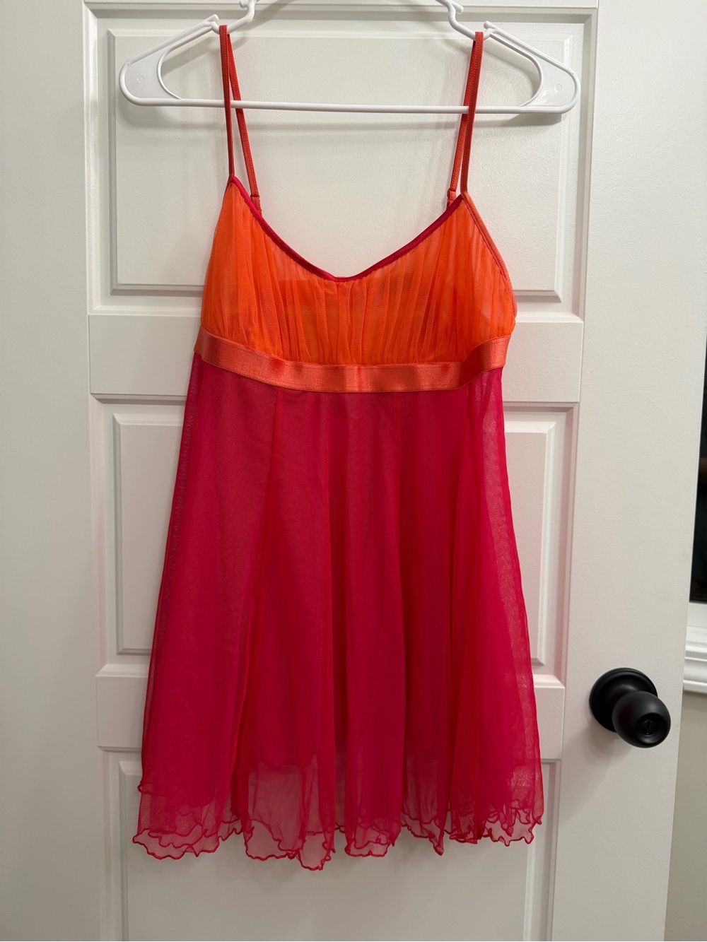 Vintage 2003 Victoria’s Secret Pink Orange Silk Trim Babydoll Slip S